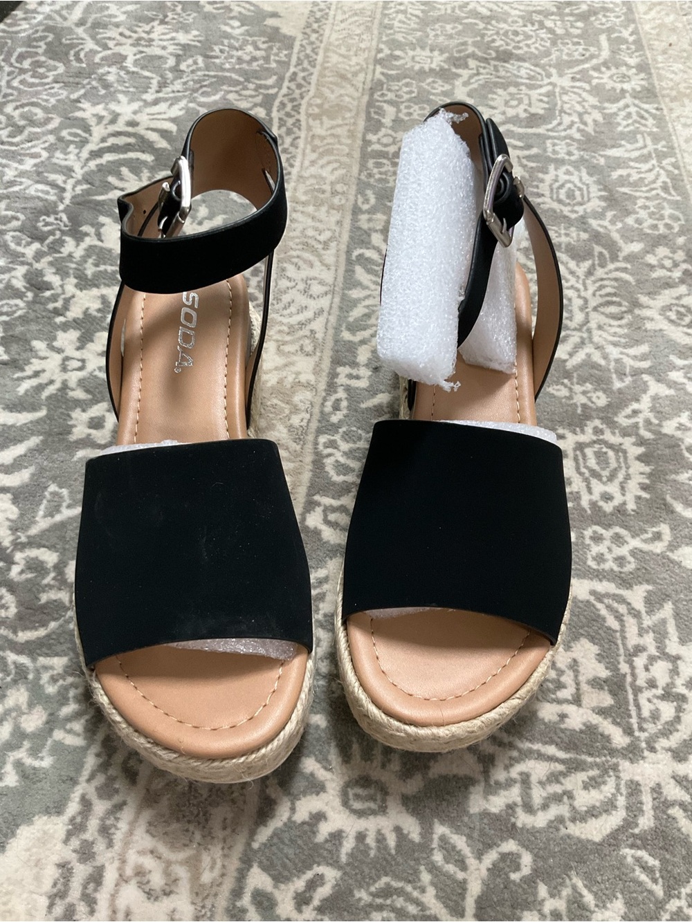 Soda Black Espadrille Wedge Sandals with Ankle Strap 6.5